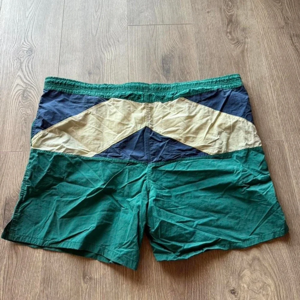 Vintage 90s Colorblock Swim Trunks Starting Point Green‎ Navy  Beach Shorts L